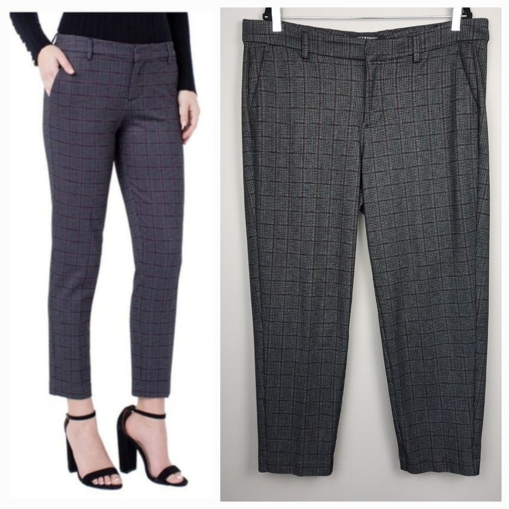 Liverpool Kelsey Gray and Red Plaid Print Straight Leg Ponte Trousers 18W
